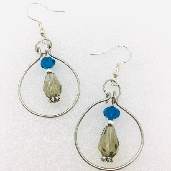 Artisan Circle & Drop Earrings Aqua/Smokey Olive - Picture 1 of 3